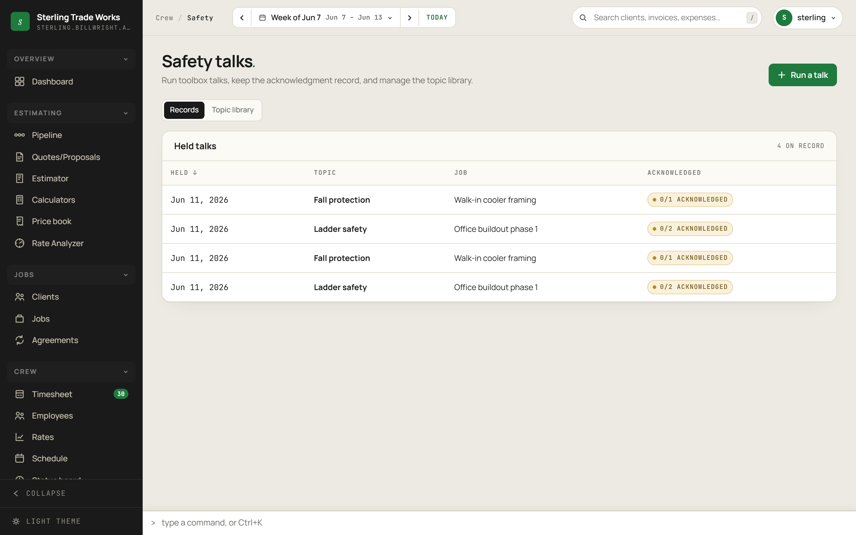 Safety screen in billWright